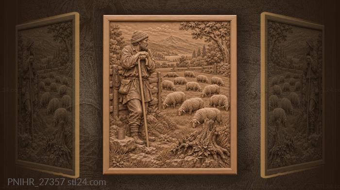 Man in wool cap by fenced pasture 3d STL model