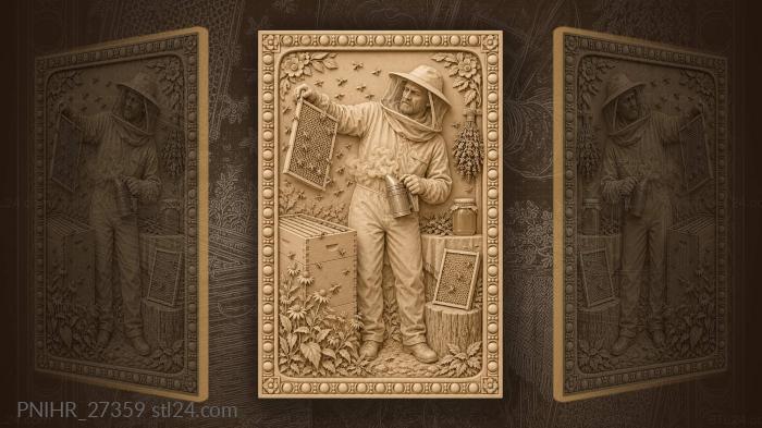 Smoke curls around beekeeper and comb 3d STL model