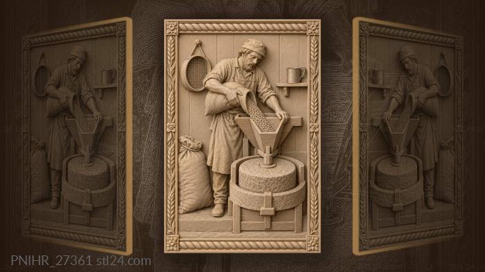 Miller pouring grain into millstone 3d STL model