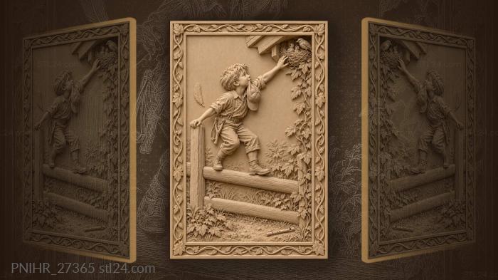 Boy reaching for birds nest 3d STL model