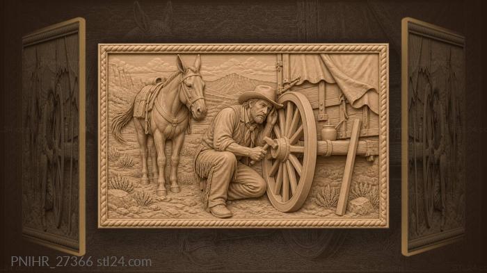 Wheelwright taps wagon hub with hammer 3d STL model