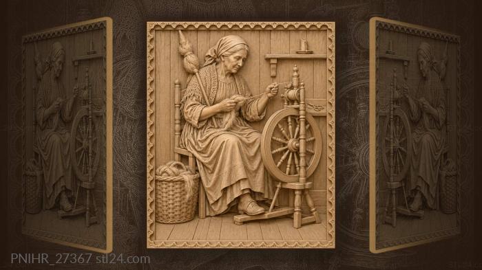 Grandmother spins flax by candlelight 3d STL model