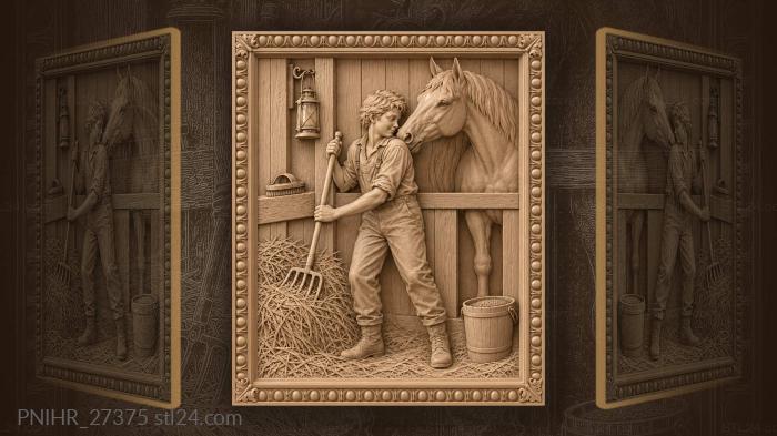 Stable lad forks hay into manger 3d STL model