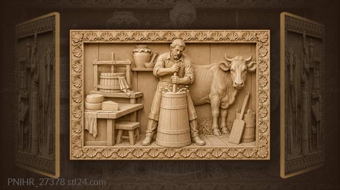 Dairyman labors beside the cheese press 3d STL model