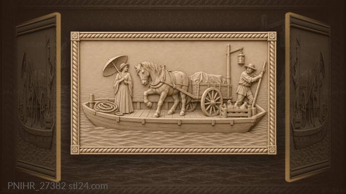 River crossing with horse and ferry 3d STL model