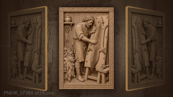 Furrier stretches marten skin to dry 3d STL model