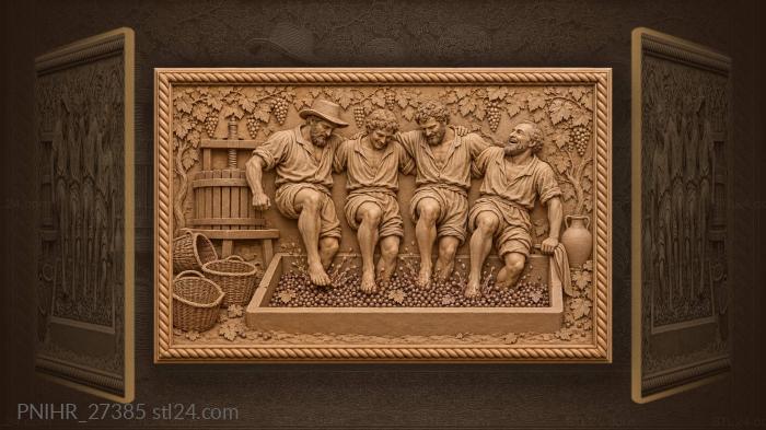Men stomp grapes in the vat 3d STL model