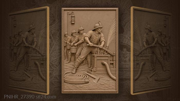 Fireman pumps water with hand engine 3d STL model