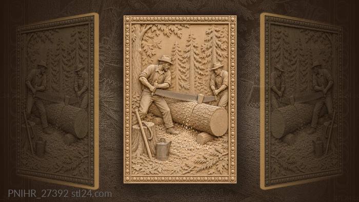 Forest work two men sawing 3d STL model