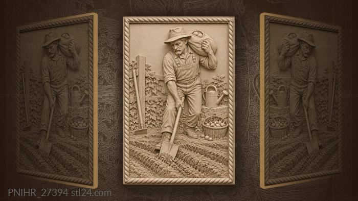 Gardener digs furrows for seed potatoes 3d STL model