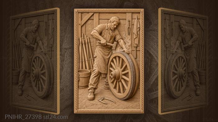 Wheelwright fits hot iron onto wheel 3d STL model
