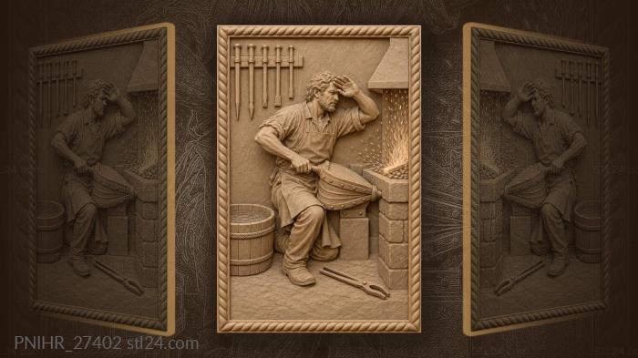 Man pumping bellows at glowing coals 3d STL model