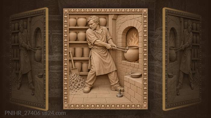 Kiln tender pulling a hot pot out 3d STL model