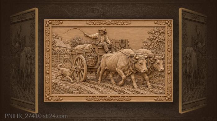 Oxen haul flax past the barking dog 3d STL model