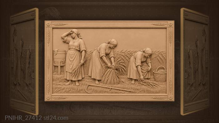 Reapers bind sheaves of ripe rye 3d STL model