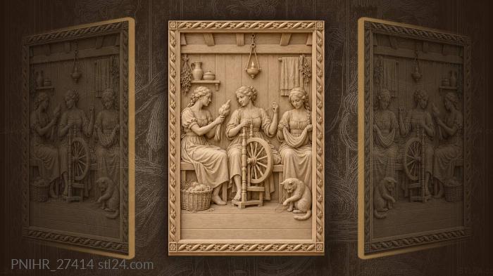 Girls spinning flax by lamplight 3d STL model