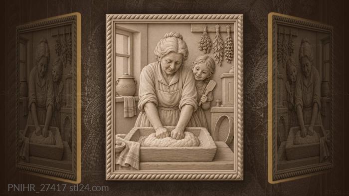 Grandmother kneads dough with her grandchild 3d STL model