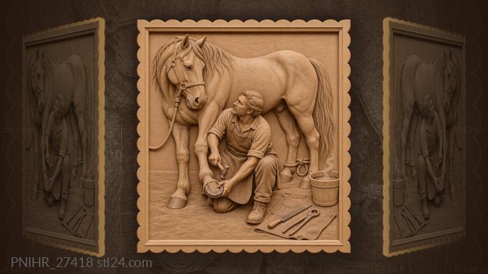 Farrier nails a shoe onto horse 3d STL model