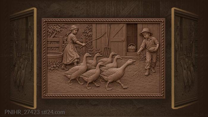 Girl drives the flock past the egg basket 3d STL model