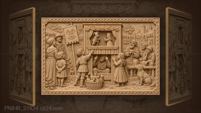 Fairground puppets showman and joyful children 3d STL model