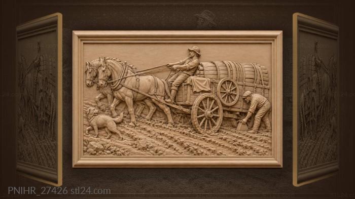 Teamster with wagon and muddy slope 3d STL model