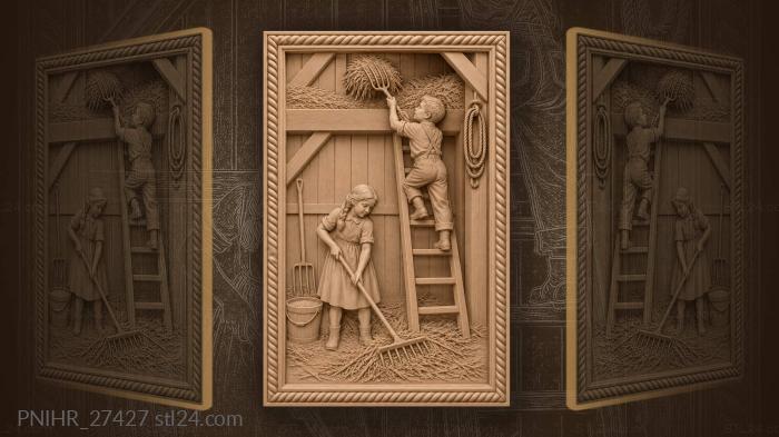Barn loft haying children scene 3d STL model