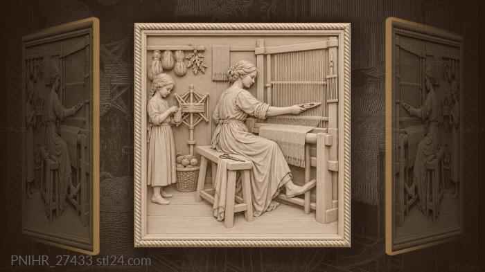 Young helper winds bobbin beside weaver 3d STL model