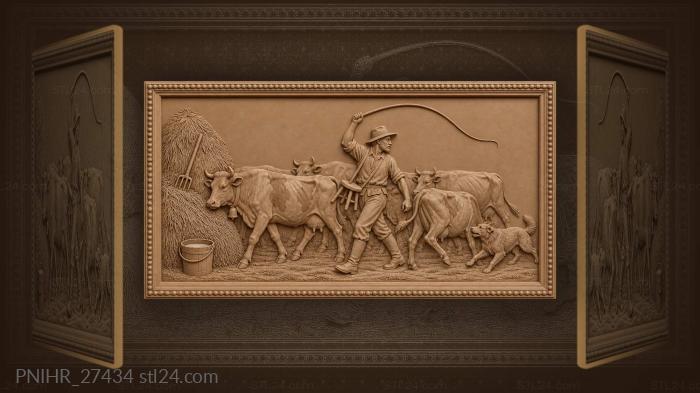 Farmer drives cows past haystack 3d STL model