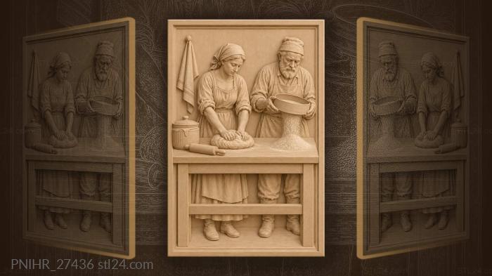 Homemaker kneads while the elder sifts rye 3d STL model