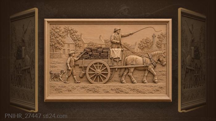 Peat cart village scene countryside life 3d STL model