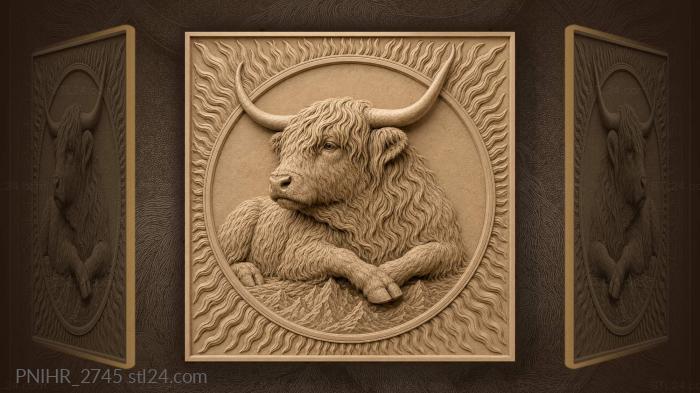 Highland bull with mountain backdrop 3d STL model