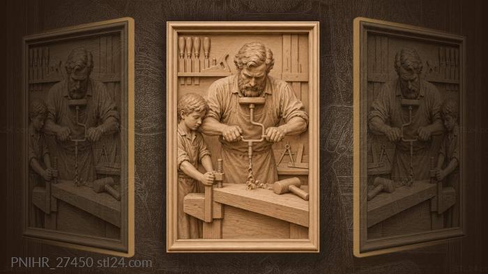 Craftsman drills while his son steadies clamp 3d STL model