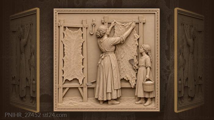 Woman hangs wet sheepskin to dry 3d STL model