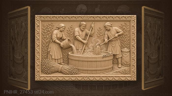 Villagers boiling linen in a steaming vat 3d STL model
