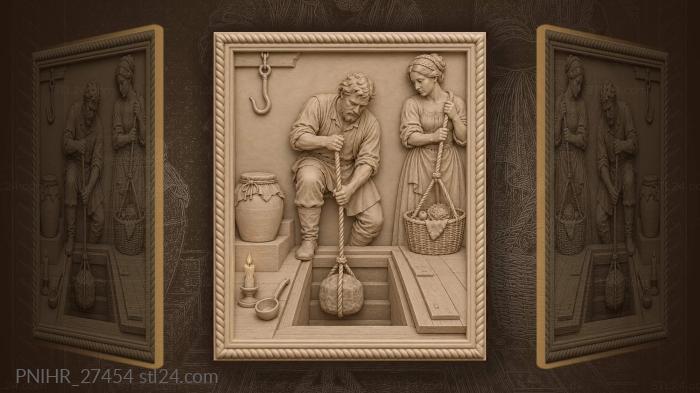 Man lowers stone into cellar 3d STL model