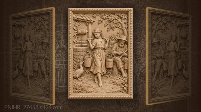 Girl carries water past old man 3d STL model