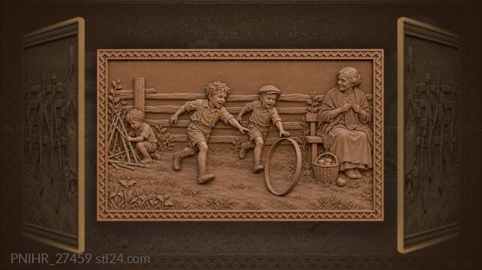 Boys hoop rolling country fun 3d STL model