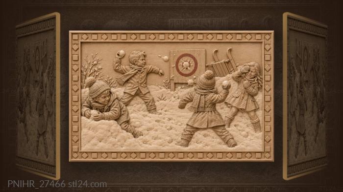 Children throw snowballs at target 3d STL model