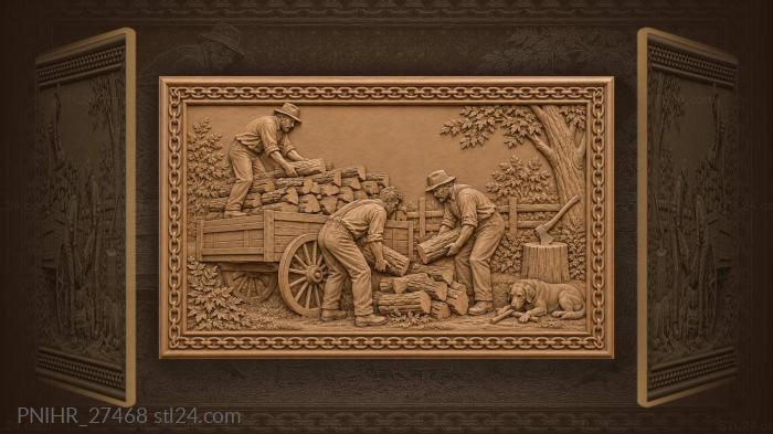 Axe stuck in the block behind cart 3d STL model
