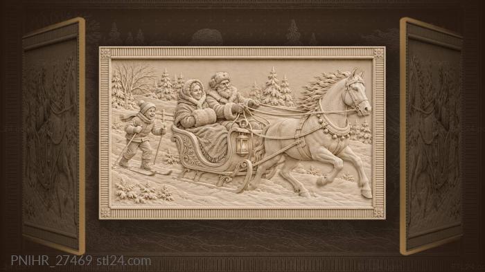 Boy on skis behind the fur sleigh 3d STL model
