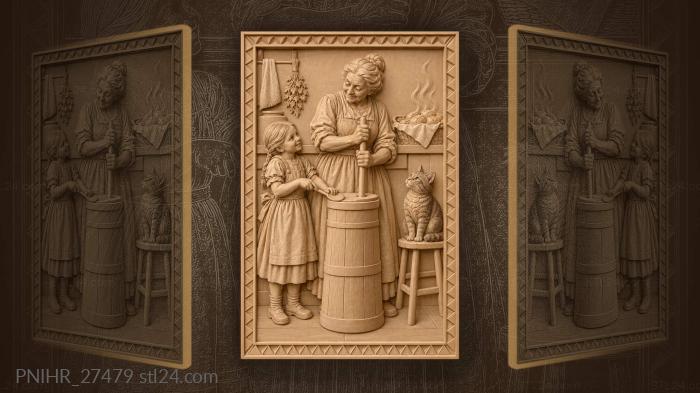 Grandmother churns butter with granddaughter 3d STL model