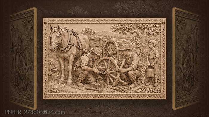 Roadside wheel repair with horse and boy 3d STL model