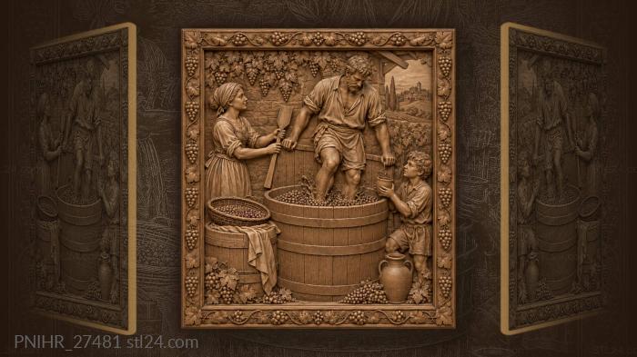 Winemaker stomps grapes as woman passes paddle 3d STL model