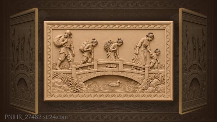 People carry bundles across bridge 3d STL model