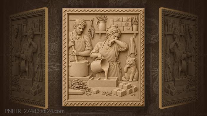 Careful soapmaker fills molds as cat sneezes 3d STL model