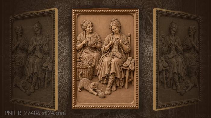 Friend winds yarn beside the busy knitter 3d STL model