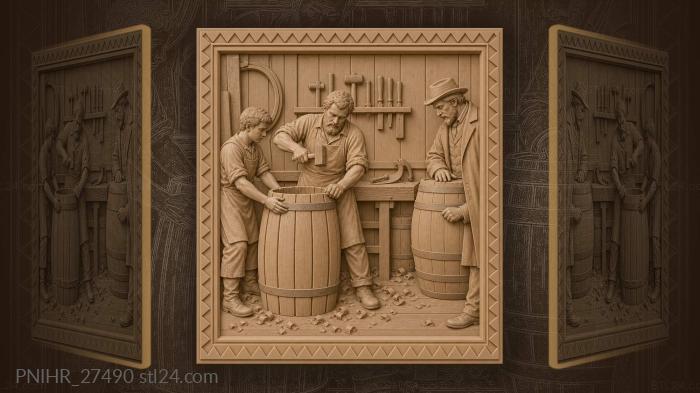 Cooper’s workshop barrel making scene 3d STL model