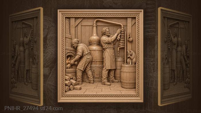 Old world distiller with watchful cat 3d STL model