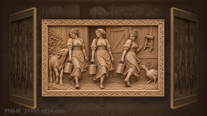 Milkmaids returning with evening harvest 3d STL model