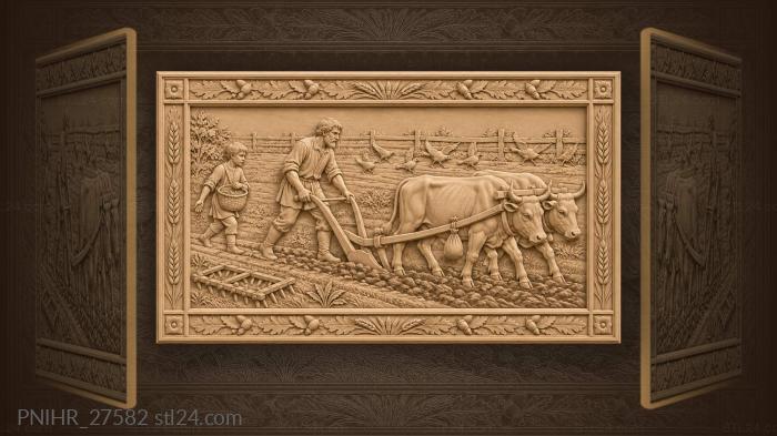 Field work with horse and boy 3d STL model